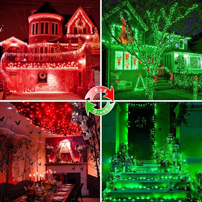 200 LED Connectable String Lights with Remote, Christmas Lights Outdoor | Red to Green, 11 Modes, Timer, 66FT Clear Wire Waterproof Color Changing Twinkle Fairy Lights for Bedroom Xmas Tree Decor