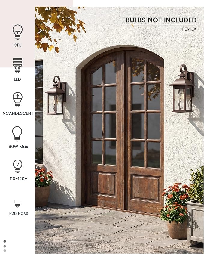 FEMILA Outdoor Wall Light Fixture, Exterior Waterproof Wall Sconce, 15" Exterior Front Porch Lights, Anti-Rust ORB Finish with Water Ripple Glass, UL Listed, 4FD54B ORB-WP