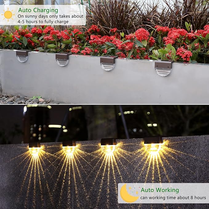 Melunar Solar Deck Lights, 6 Pack Waterproof LED Solar Step Light Outdoor, Fence Lights Solar Powered for Outside, Garden, Patio, Stairs,Yard,10 Lumens, Warm White/Color Changing Lighting