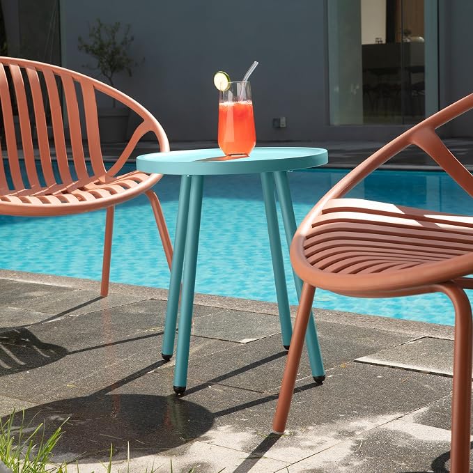 Werph Outdoor Side Table, Small Table with 4 Legs, Blue Patio Side Tables for Outside, Small Side Tables, Round End Table for Porch and Balcony, Pool Side Table for Indoor & Outdoor