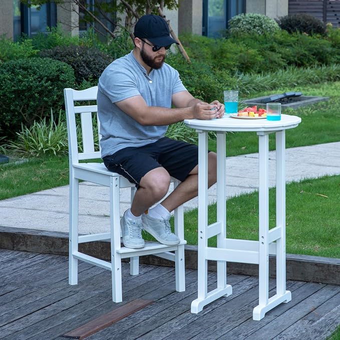 nalone 40" Outdoor Bar Table, All Weather HDPE Bar Height Patio Table Counter Round Patio Cocktail Bar Tables, Tall Bistro Pub Table for Deck, Porch, Backyard, Garden