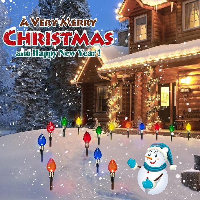4 Pack C9 Christmas Pathway Lights Outdoor, Total 69.6Ft 40 LED Stake Light | Connectable C9 Pathway Lights, Waterproof Christmas Lights Outdoor for Walkway Yard Lawn Ground Sidewalk Driveway Decorations