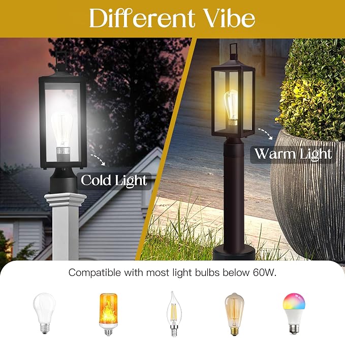 17 Inch Outdoor Lamp Post Light Fixture, Exterior Pillar Lights Post Sconce for Residential Sidewalk Pier Mount Outdoor Light, E26