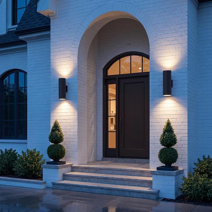 LEONLITE 2-Pack 22" Outdoor Cylinder Wall Light, Up and Down, E26 Base | Modern Porch Patio Lights, Waterproof Wall Sconce, Exterior Light Fixture Wall Mount, Aluminum, Matte Black, ETL Listed