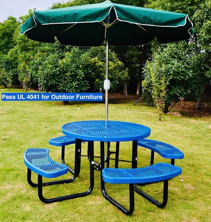 Heavy Duty 46 inch Expanded Metal Round Picnic Table (Blue)