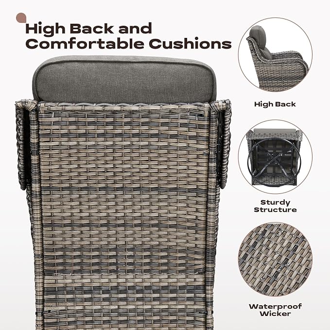 Rilyson Wicker Outdoor Patio Furniture Set - 6 Piece Patio Conversation Sets with Swivel Rocker Chairs, Ottomans, Sofa and Table, 6 inch Cushions, Deep Seating, for Porch Deck Mixed Grey/Grey