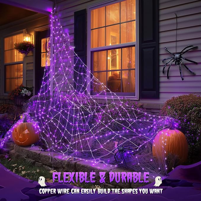 JMEXSUSS 2 Pack Solar Halloween Lights, 33FT 100 LED Purple Fairy Lights | Outdoor Waterproof, 8 Modes Solar String Lights for Outside Tree Party Patio Garden Christmas Halloween Decorations