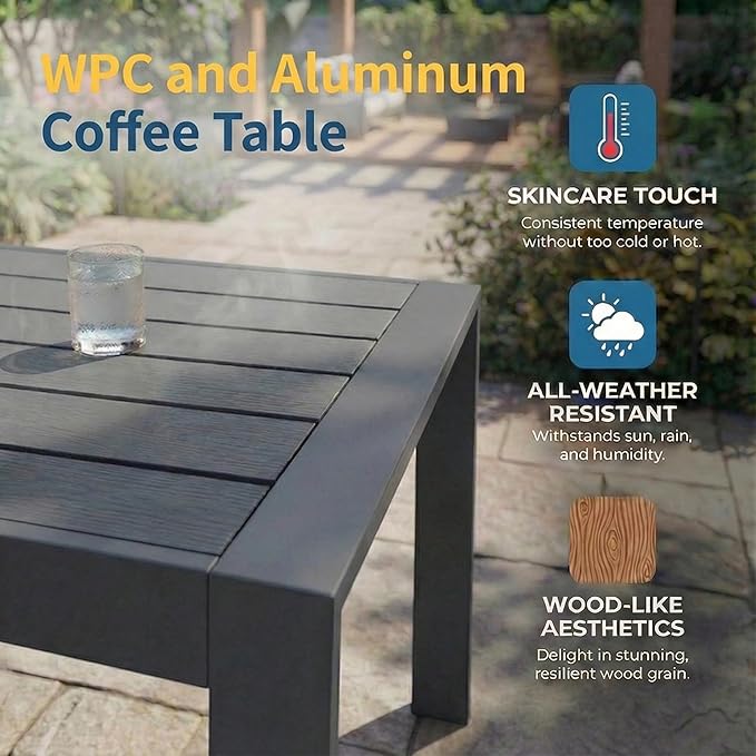 Wisteria Lane Aluminum Patio Furniture Set for All Weather, Oversized Metal Outdoor Furniture Set with 27.5" Deep Seat and 10" Back Cushion, Patio Conversation Sets with Wide armrest, Blue