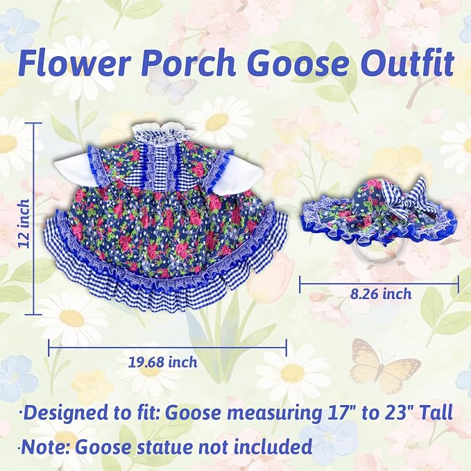 Goose Outfit Summer Porch Goose Outfits 23" Rose Flower Yard Goose Clothes | Flower Porch Goose Clothes Costume for Outdoor Garden Lawn Yard Decor Goose Clothes for 23" Lawn Cement Plastic Geese Statues