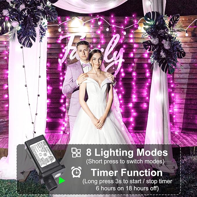 2 Pack Christmas Lights Outdoor, Total 200FT 600 LED Christmas Tree Lights | Pink, Plug in 8 Modes Waterproof String Lights for Outside Indoor Bedroom Home Patio Balcony Xmas Holiday Decorations