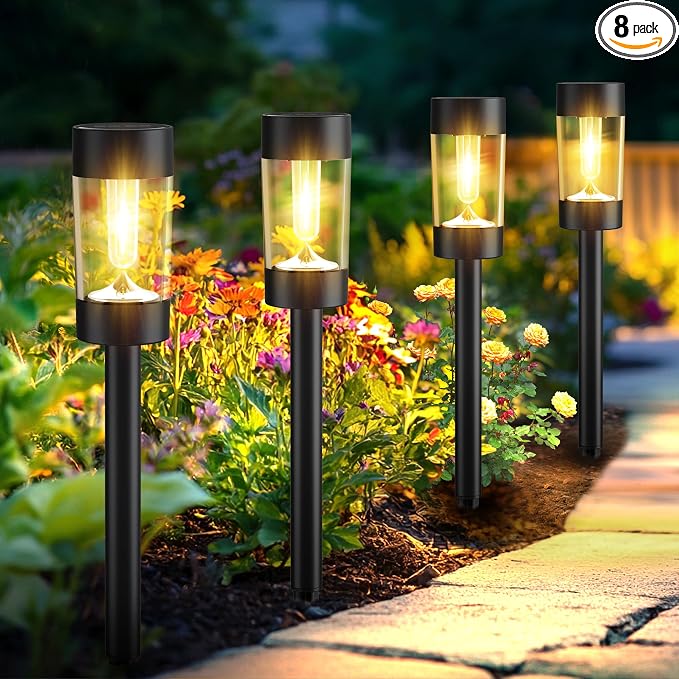 Eyrosa Solar Pathway Lights Outdoor Waterproof, 8 Pack, Warm White | Solar Landscape Lighting for Pathway Garden Yard Path Walkway Driveway Lawn Outside Décor