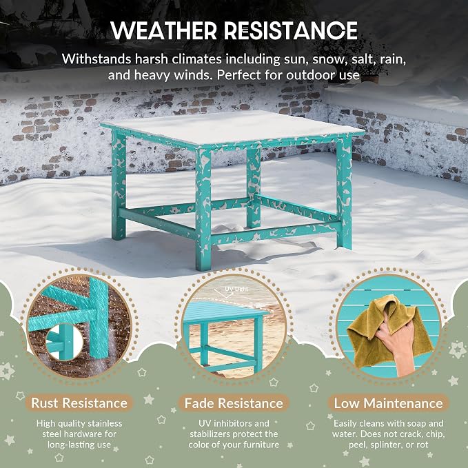 WestinTrends Malibu Kids Outdoor Patio Furniture HDPE 31" Wide Square Dining Table, Turquoise