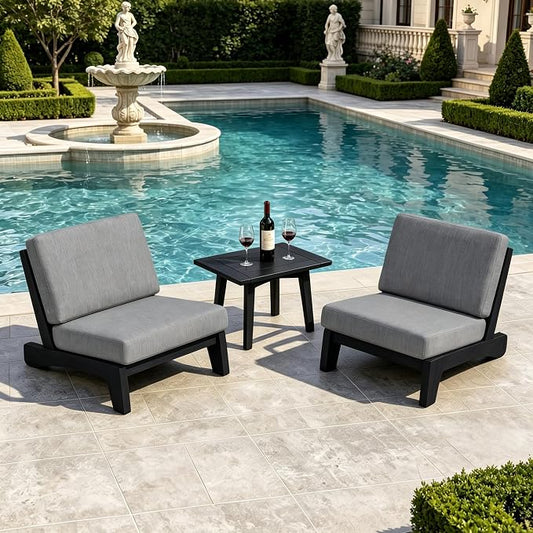 Pia Ricoo 3 Piece Patio Bistro Set with Patio Chairs and Table, Heavy Duty Wood Patio Furniture Set, All-Weather Outdoor Chairs for Balcony, Deck, Poolside, Porch - Gray/Dark