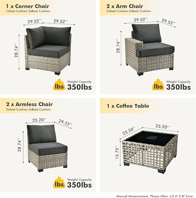 HOOOWOOO Outdoor Sectional Patio Furniture Set,6 Pieces Wicker Conversation Sets L Shaped Couch,Extra Deep Out Door Sofa Outside Furniture,Black