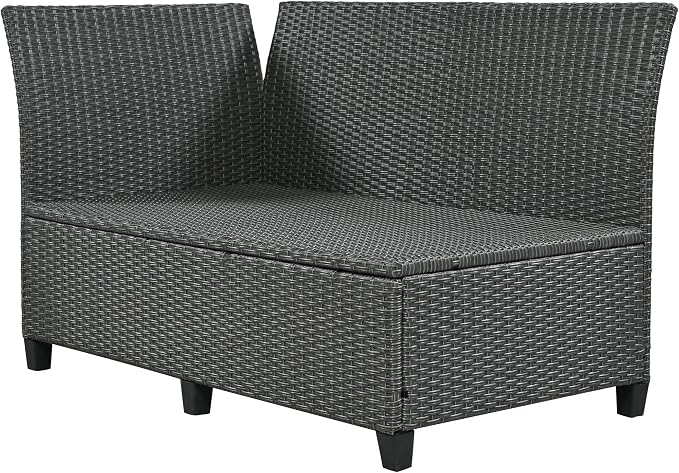 GDFStudio Brava Patio 5-Piece Conversation Set, Outdoor Rattan Sectional Sofa Set with Extendable Side Tables, Dining Table and Bench, L Shaped PE Wicker Furniture Set for Garden, Poolside, Grey