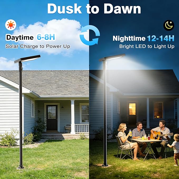 100" Solar Lamp Post Lights with Pole & Remote, Outdoor IP65 Waterproof 420 LEDs Solar Street Lights, Black Metal Flood Solar Motion Pathway Lights for Yard, Garden, Patio, Lawn, Garage