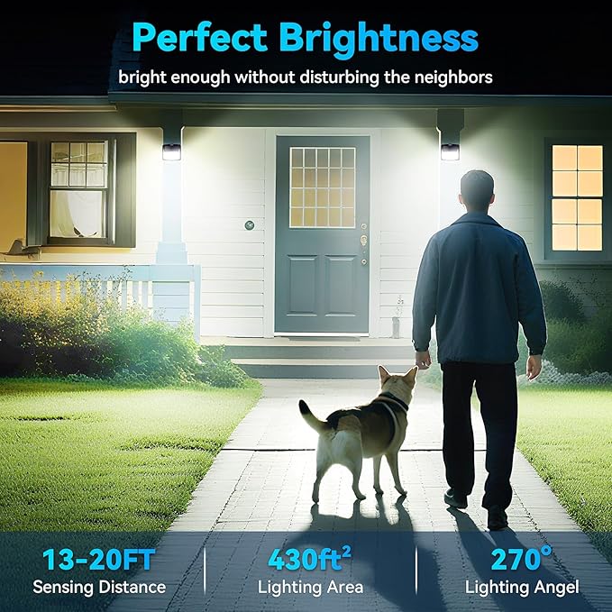 CLAONER Solar Lights Outdoor, [128 LED/12 Packs] Motion Sensor Lights 3 Working Modes for Outdoor with 270° Wide Angle Wireless IP65 Waterproof Security Light for Fence, Patio, Cold White