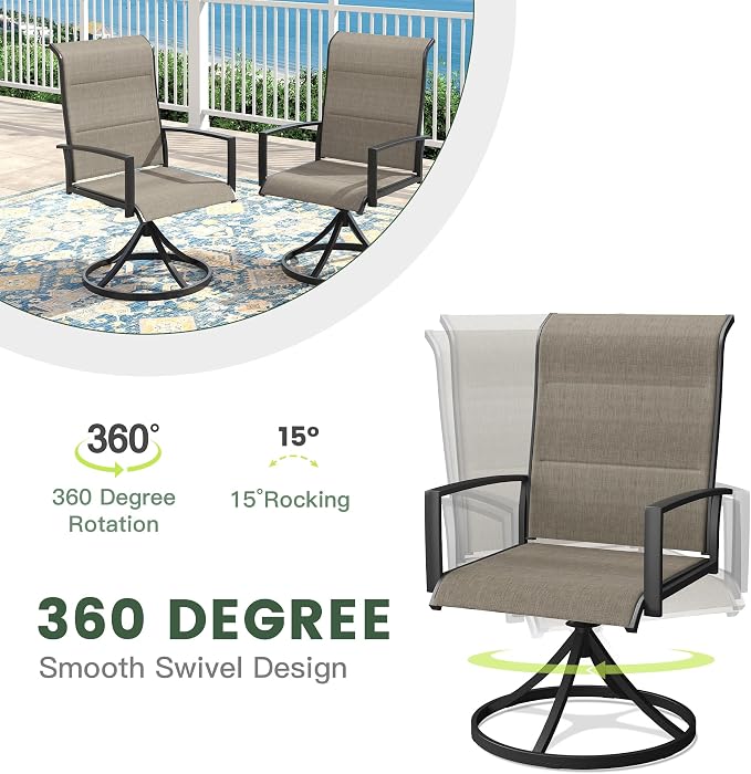 Outdoor Dining Set for 8, 63.1" Outdoor Dining Table with Umbrella Hole and Padded Textilene Patio Swivel Chairs, 9 Pieces Patio Table and Chairs Set for Garden Backyard, Mixed Brown and Walnut