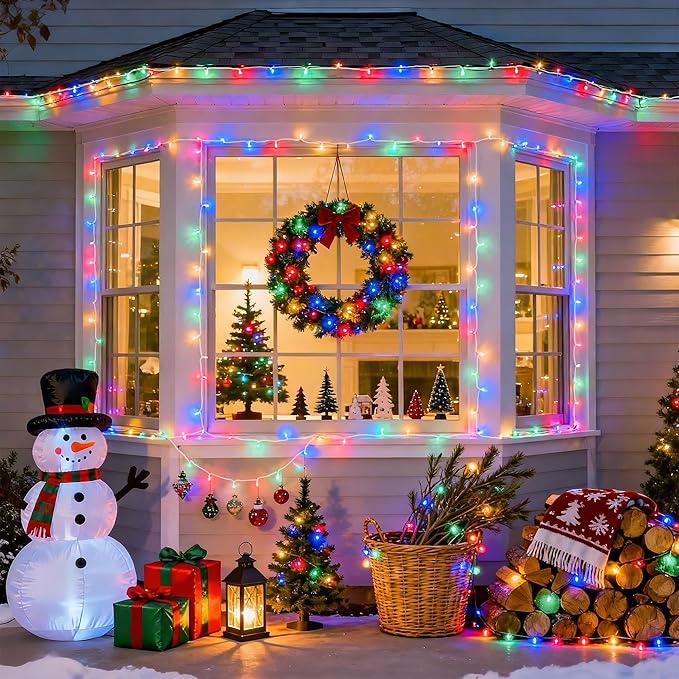JMEXSUSS Connectable 100 LED Multicolor Christmas Lights for Tree | 8 Modes Christmas Tree Lights Indoor Outdoor Clear Wire, 33ft Colorful Lights Plug-in for Christmas Tree Bedroom