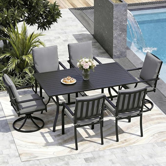 LVUYOYO 7-Piece Outdoor Patio Dining Set, Metal Dining Chair & Rectangular Table Set, All-Weather Furniture for Backyard, Garden,Balcony,Porch (Gray)