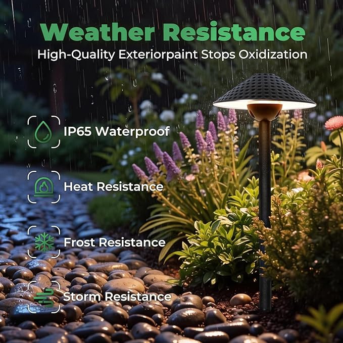 Low Voltage Pathway Lights (6.69'' Shade, 21.54'' Tall) 12V Outdoor LED Landscape Pathway Lighting Aluminum Vintage Hammered Path Lights with 4W 2700K Replaceable Bulb, 8 Pack