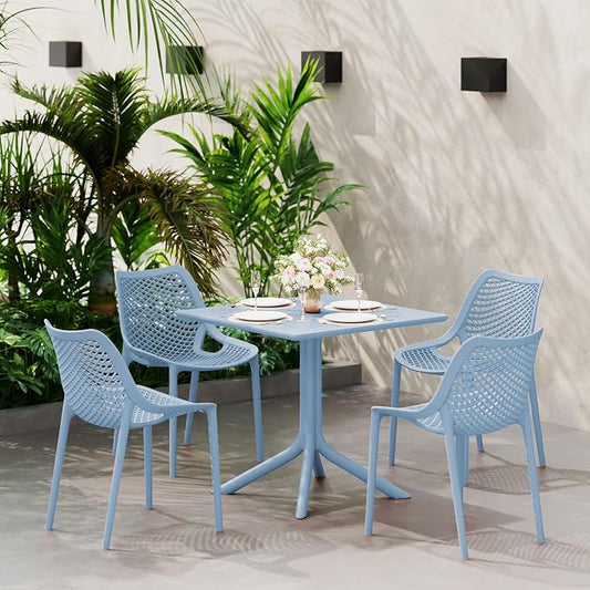 WestinTrends Playa 31.5" Square Plastic Outdoor Patio Dining Table for 4, French Blue
