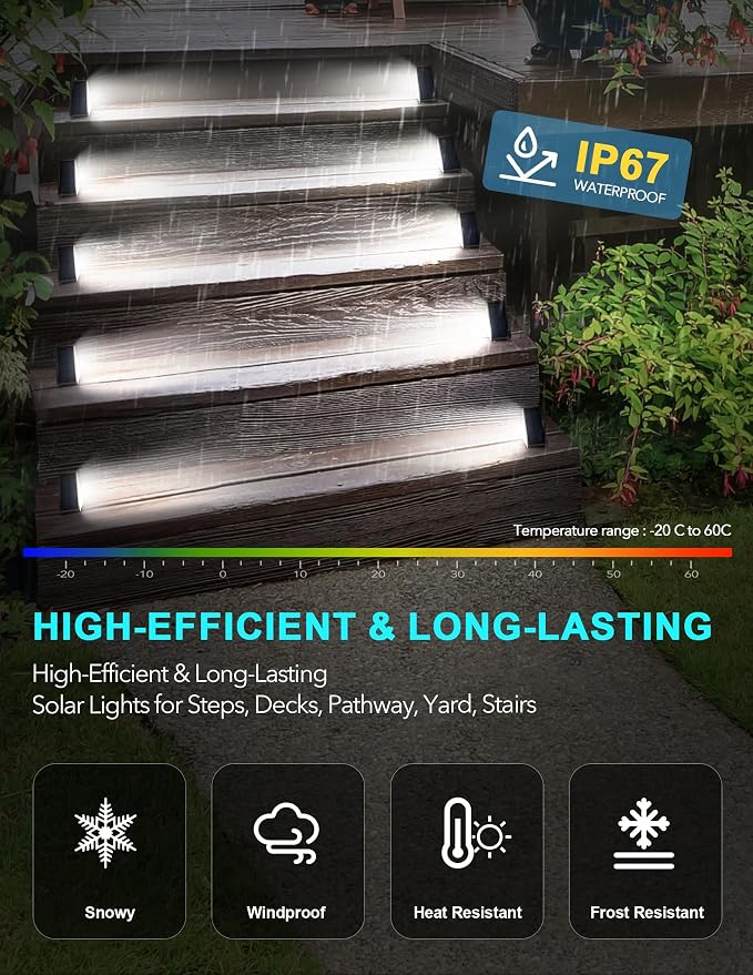 AUDLES LED Solar Step Lights Stair Light Solar Deck Lights IP67 Solar Decoration Lights for Yard, Patio, Garden, Walkways, Front Door, Pathway, Driveway, Porch 6PK