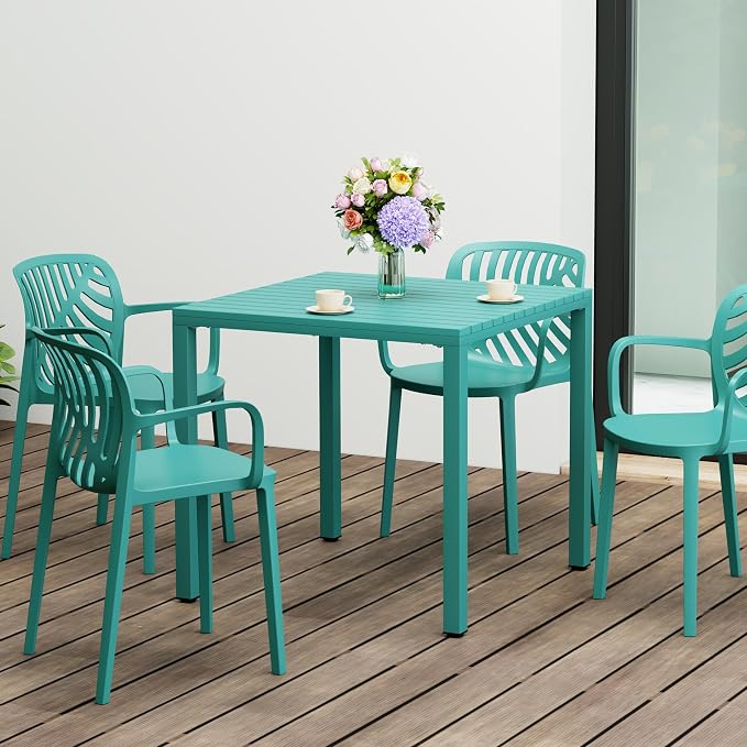 WestinTrends Playa 31.5" Iron Metal Frame Outdoor Square Patio Dining Table, Turquoise