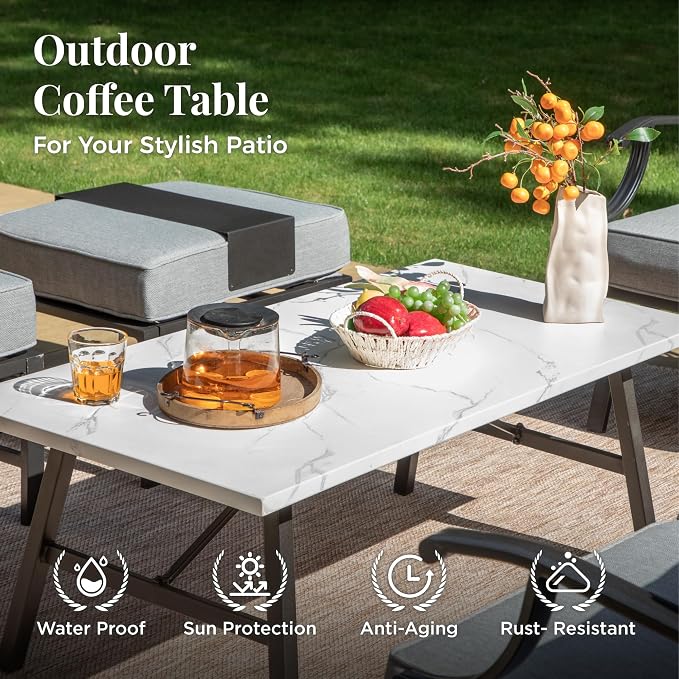 MIXPATIO Patio Furniture Set 4 pcs, Outdoor Patio Furniture, 3-Seat Sofa, 2 Rocking Chairs, Metal Coffee Table and 5.75" Extra Thick Cushion, Patio Conversation Set for Garden Backyard Deck,Grey