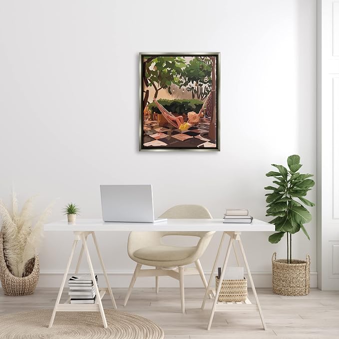 'Woman Lounging Hammock Tropical Summer'| Floating Frame Canvas Art | Stupell Industries | Gray, 25 x 31 Inches, Easy to Hang and Sturdy, Made in USA, by Amelia Noyes