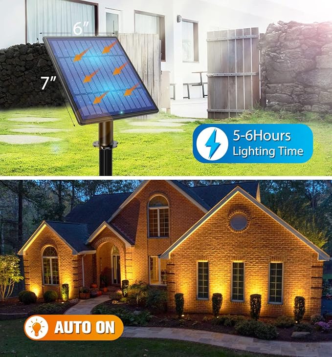 APONUO Metal Outdoor Solar Landscape Lights, Waterproof Spotlight 6-in-1 for Yard Landscape Lighting, Auto On/Off for Pathway, Driveway, Patio, Warm White