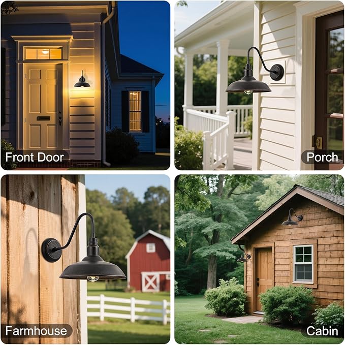 14in Outdoor Gooseneck Barn Light for Garage, 2 Pack Bronze Exterior Wall Lights Fixture for Porch, Outside Farmhouse Wall Sconce for Patio, Cabin, Entryway