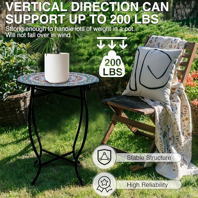 Outdoor Metal Side Tables, Round Patio Side Table, Weather Resistant Metal End Table Side Table for Patio Yard Porch Balcony Garden Bedside, Plant Stand for Indoor, Easy Assemble