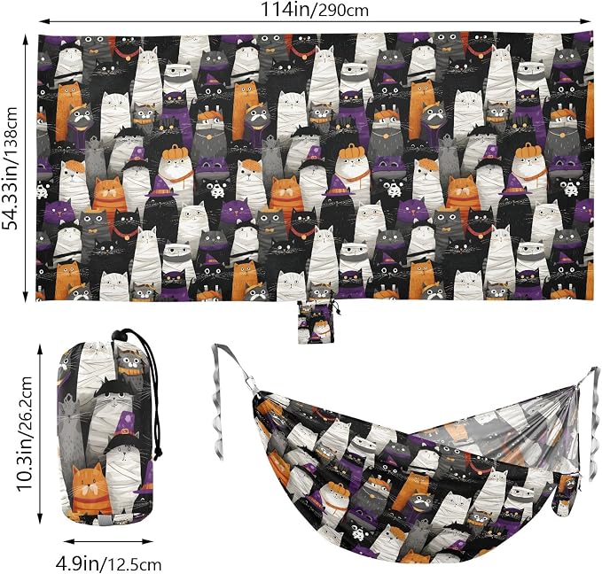 Camping Hammock Outdoor Hammocks for Outside Cat Vintage Cute Beach Trees Portable Lightweight with Pockets Tree Straps Indoor