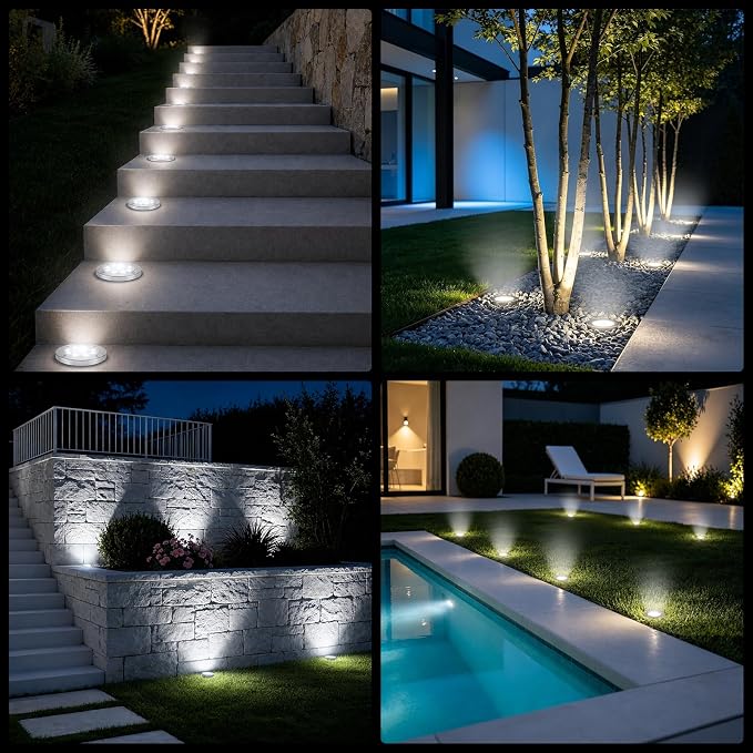 OULONGER 4.6inch Solar Ground Lights 10Packs, Garden Solar Outdoor Waterproof Pathway Bright In-Ground Landscape Lights for Patio, Lawn, Yard, Driveway, Step and Walkway(White Light)
