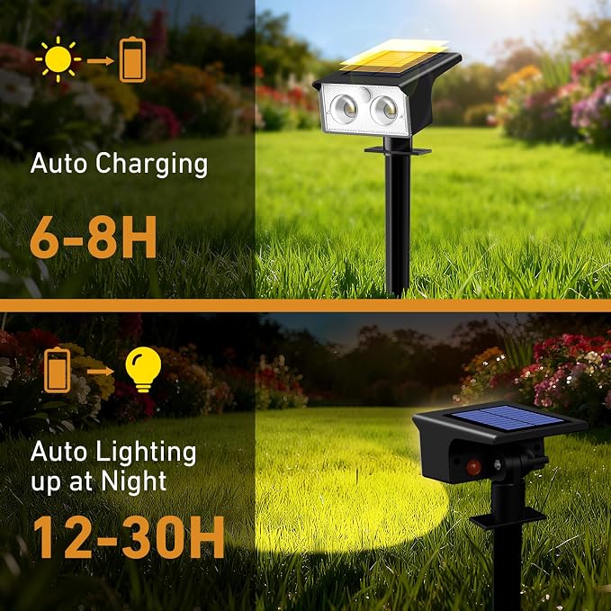 btfarm 12 Pack Solar Lights Outdoor Waterproof Motion Sensor Outdoor Lights | 3 Modes Solar Powered Yard Garden Solar Spot Lights for Outside Pathway Landscape Lighting, Warm White