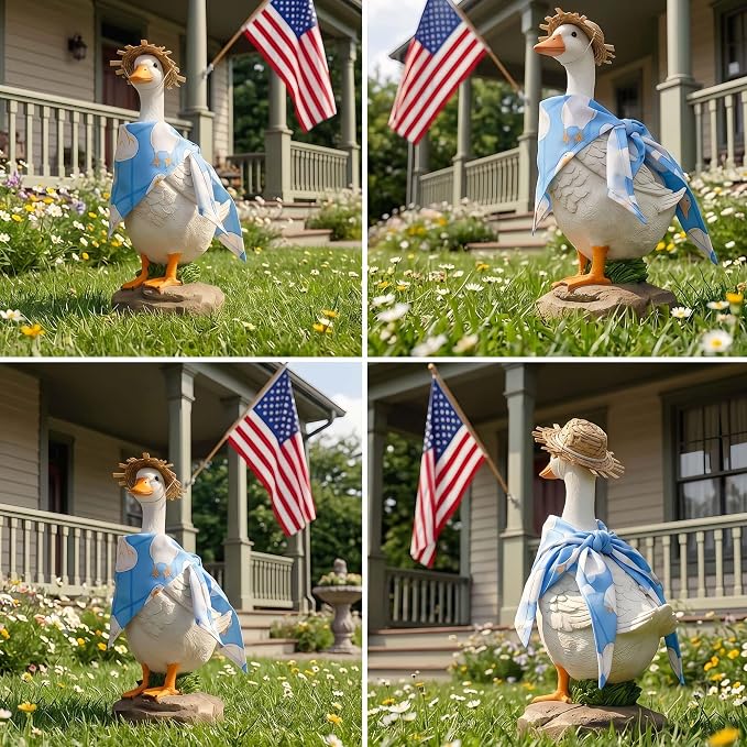 12" Real Farm Porch Goose Statue, Resin Yard Duck, Whimsical Outdoor Decor, Perfect for Garden, Patio, Backyard - Durable & Weather-Resistant, Pair with a Variety of Scarf Decorations