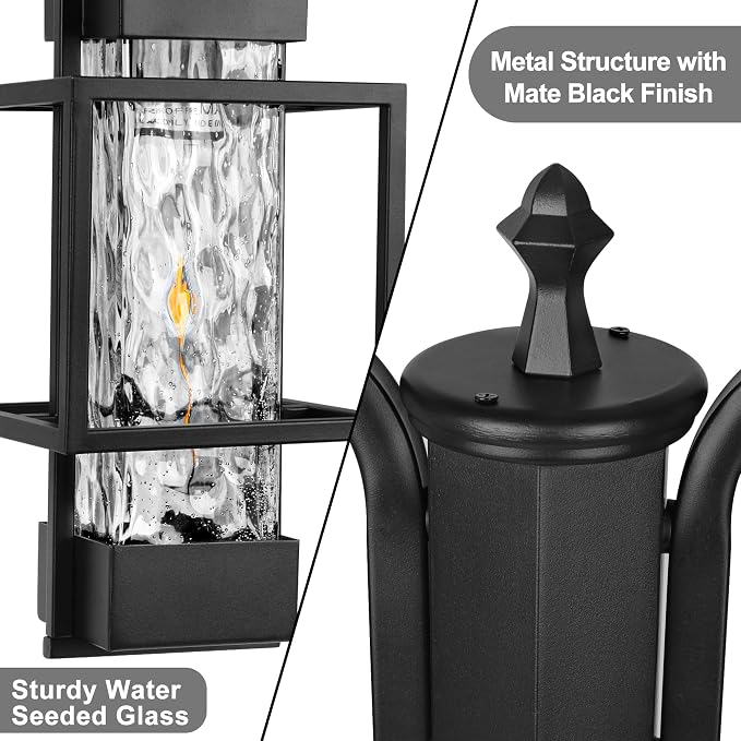 Modern Outdoor Lamp Post Light 2-Head, Hardwired Street Light Post for Outside Metal Pole Light Outdoor Lighting with Water Glass Shade for Garden Patio Backyard Walkway Driveway