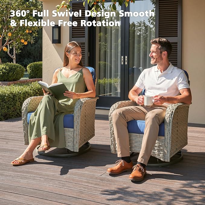 CAODOC 11-Piece Outdoor Sectional Sofa Set w/ 54" Fire Pit – L-Shaped Wicker Patio Furniture, Deep Seating & Swivel Rockers,Blue