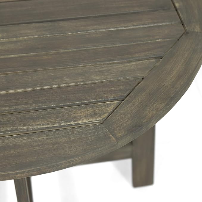 Sophia Outdoor Half-Round Folding Acacia Wood Bistro Table, Gray