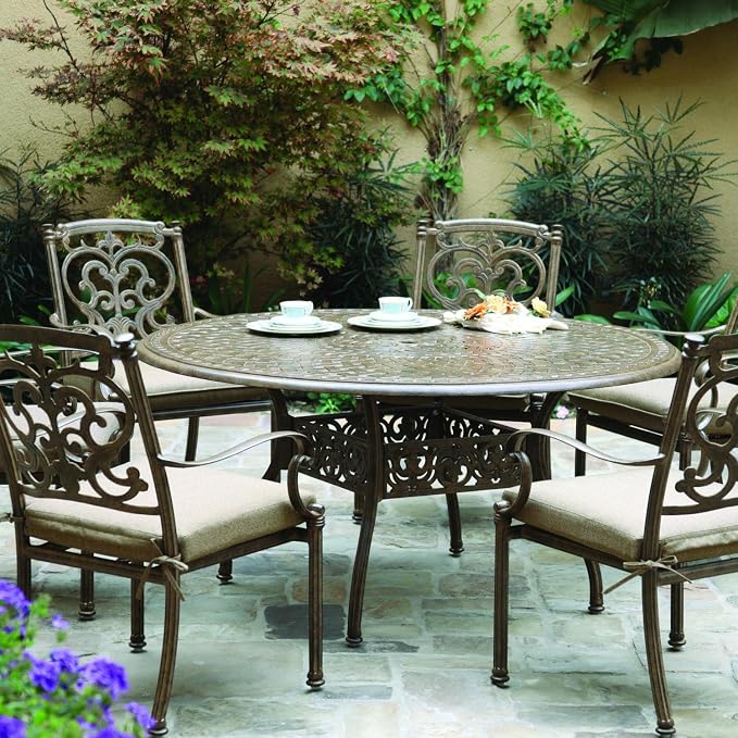 Darlee Santa Barbara 7 Piece Cast Aluminum Patio Dining Set with Round Table - Antique Bronze