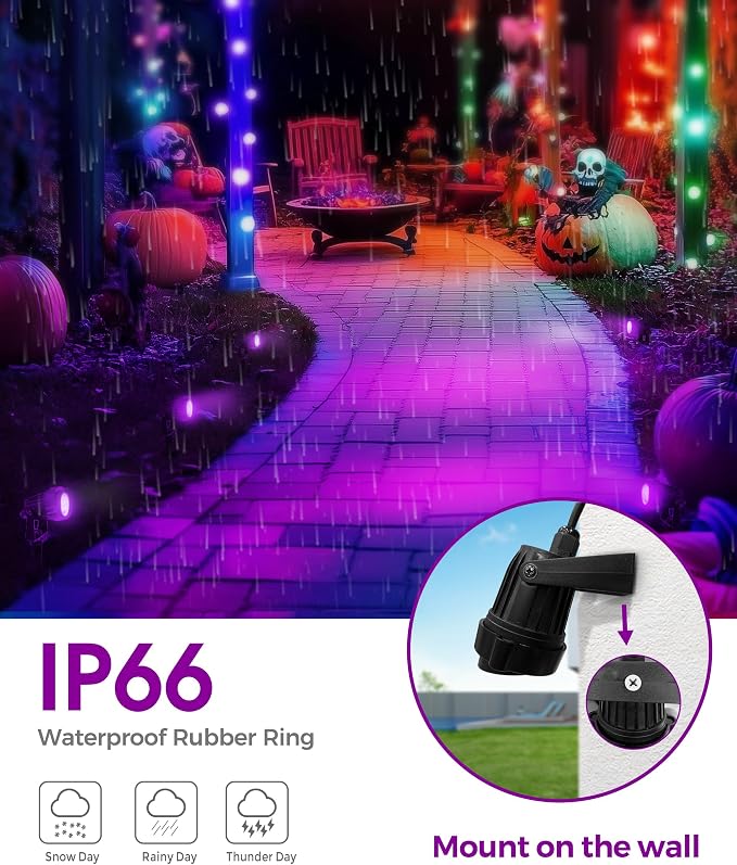 L LOHAS LED Purple Halloween Outdoor Spotlight 5W Dusk to Dawn 2 Pack | Purple Halloween Spotlights with Auto On/Off Function, Outdoor Tree Lighting for Holiday, Yard and Garden Decoration