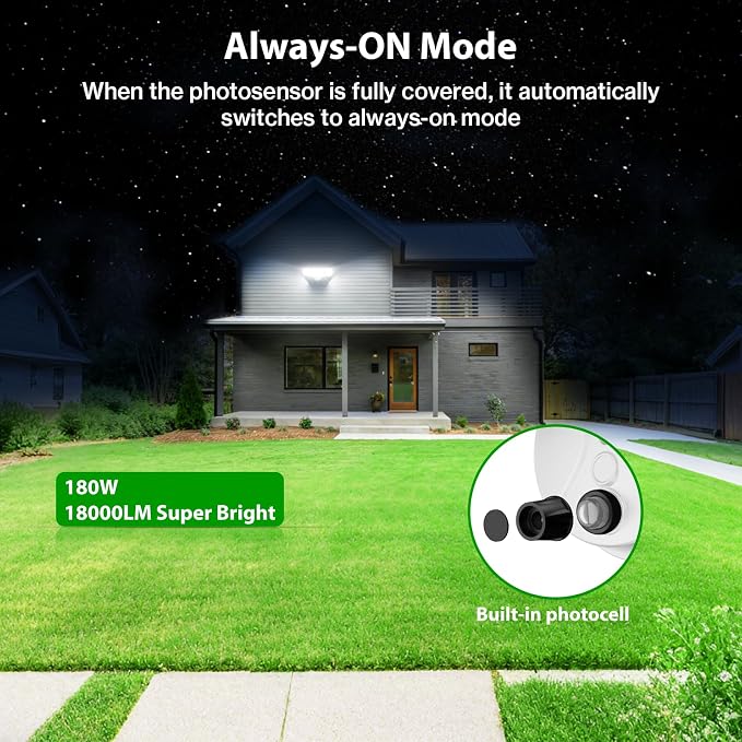 iMaihom 180W Dusk to Dawn Flood Lights Outdoor, 18000LM 6500K Super Bright LED Security Lights, IP65 Waterproof Exterior Light with Photocell, Hardwired Outdoor Lighting for Yard, Garden, Garage White
