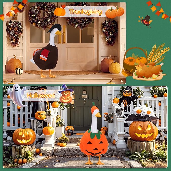 8 Set Porch Goose Outfits, Porch Goose Holiday Outfit, Christmas Fall Halloween Summer 4th of July Easter St. Patrick Valentine's Day Lawn Porch Goose Clothing for 23" Lawn Goose Patio Yard Decor