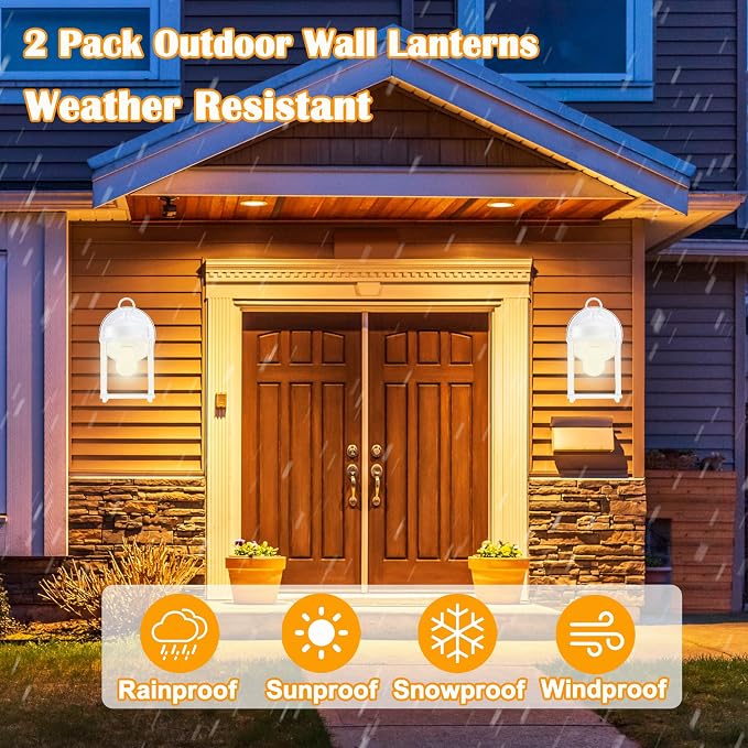 Outdoor Wall Light, Porch Lamp, Rustproof Waterproof, White | Exterior Wall Sconce Fixture for House, Garage, Patio, Metal Housing with Glass, E26 Base, 4 Pack