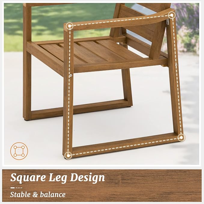 Cozyman HDPS Outdoor Dining Chairs Set of 2, 350LBS, Patio Dining Chairs with Armrest, All Weather Outdoor Kitchen Chairs with Square Frame Legs for Outdoor Indoor, Backyard, Teak Color-Oil Printed