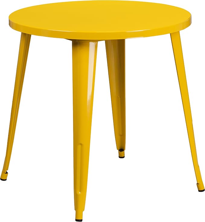 Flash Furniture Jeffrey Commercial Grade 30" Round Yellow Metal Indoor-Outdoor Table