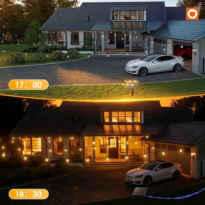 addlon 54FT(48+6) Solar String Lights Outdoor, Last 20+ Hrs, USB Charging | IP65 Waterproof. Dimmable Timer via Remote. Memory, 3 Modes, 2700K Warm White. Easy Install for Patio, Backyard, Porch.
