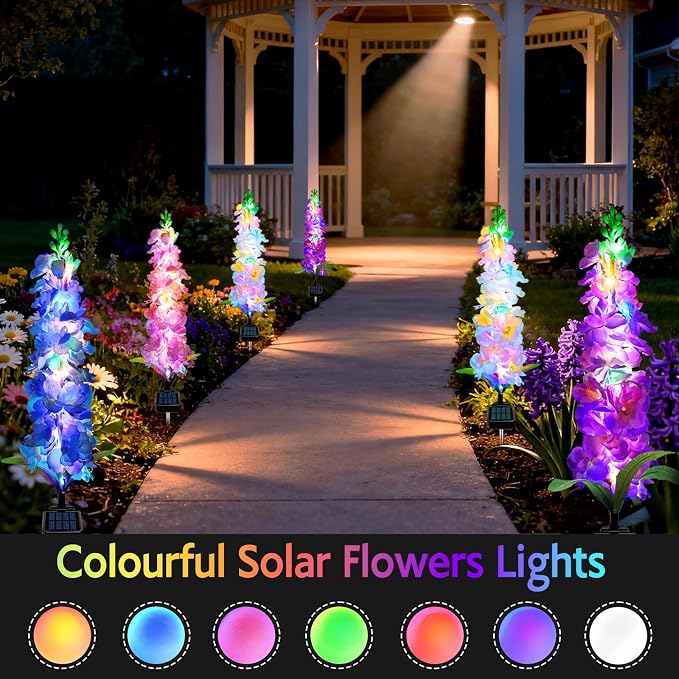 MRHEPHAESTUS Solar Garden Lights, Delphinium Flowers 2 Pack 40 LEDs, Waterproof Outdoor Lights Two Lighting Modes for Wedding Party Garden Yard Patio Lawn Decor and Gift for Mother