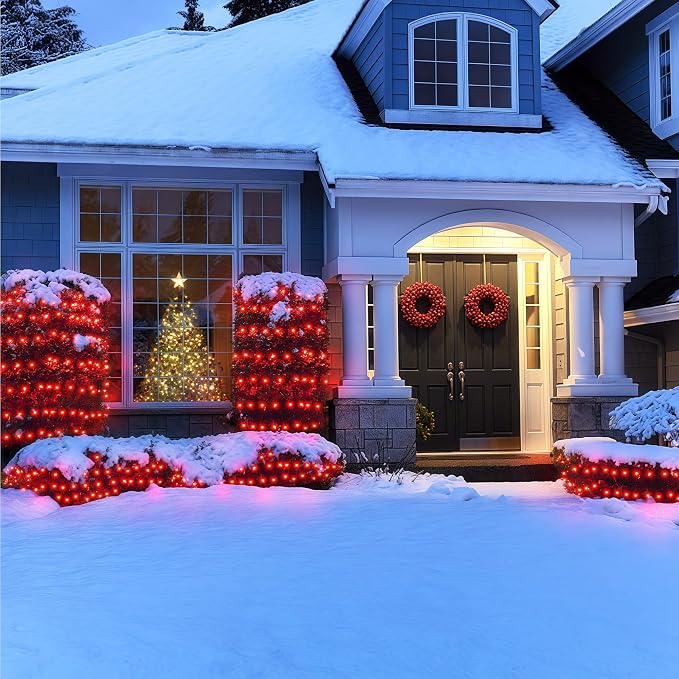 BlcTec Outdoor Christmas Lights 360 LED 9.8ft x 6.6ft Christmas Net Lights with 8 Modes, UL Certified, Timer, Connectable, Waterproof for Trees, Bushes, Shrubs, Yard Outdoor Xmas Decorations, Red